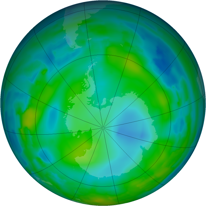 Antarctic ozone map for 15 June 2012